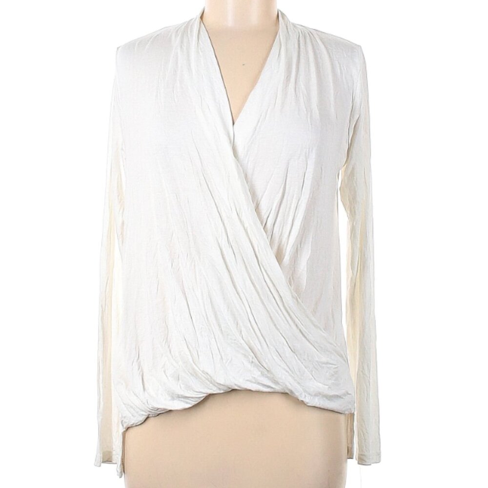 White Stella & Dot Long Sleeve Faux Wrap Top